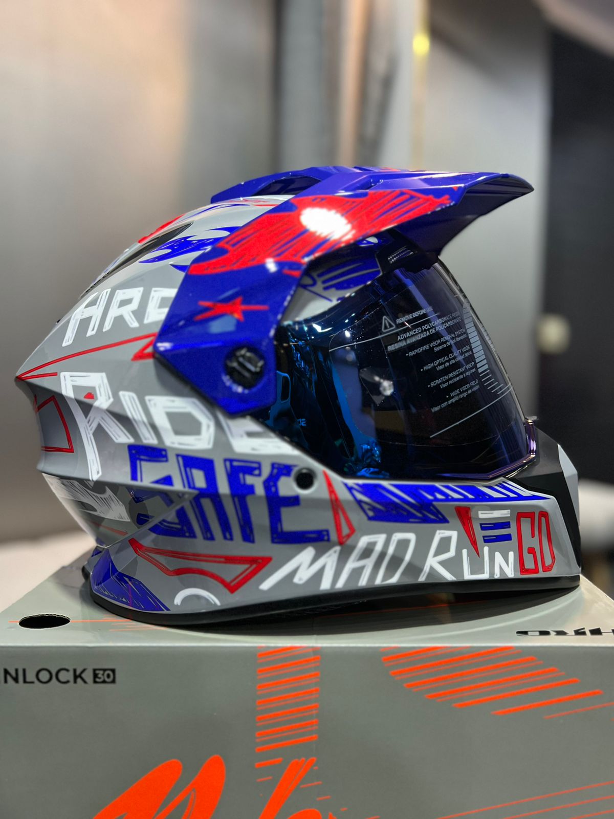 Casco Cross HRO MX340 DV Stripe Gris Azul