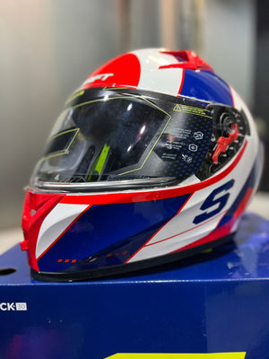 Casco SHAFT 526 SP Evo Strafter Blanco Azul Rojo