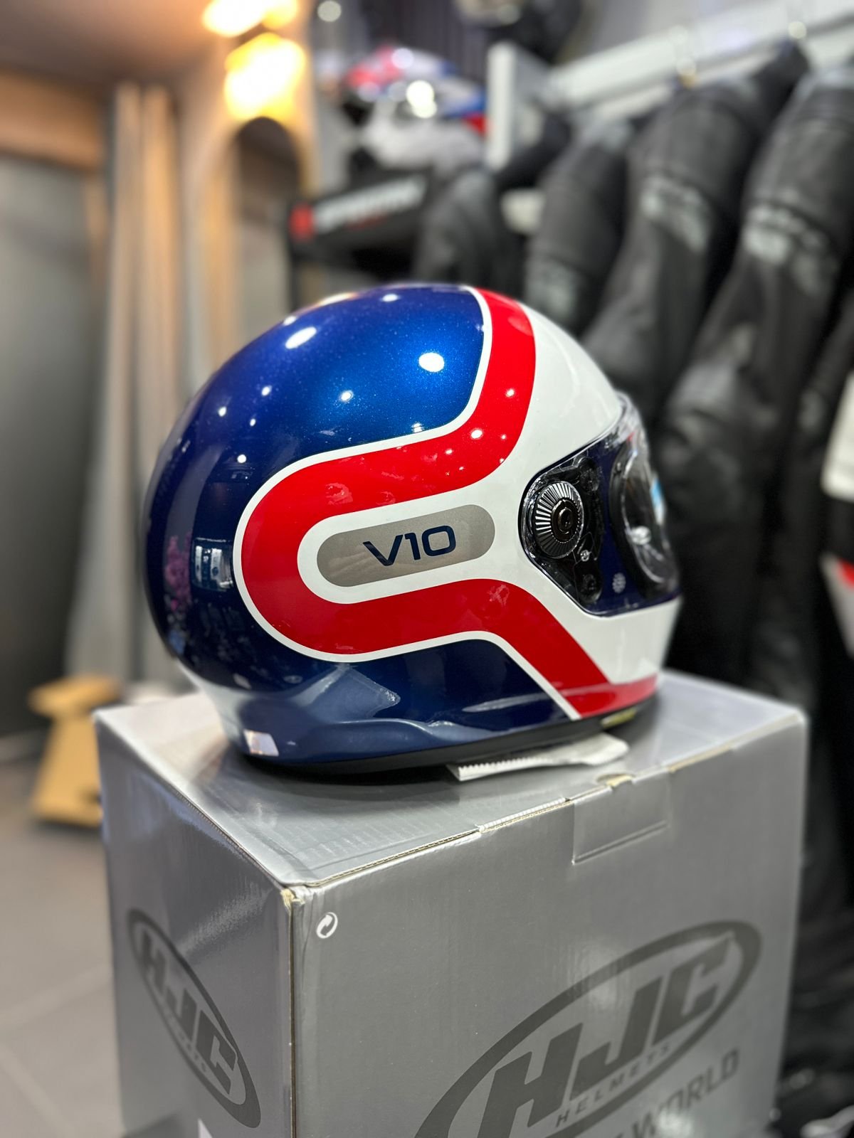Casco HJC V10 Blanco Azul Rojo