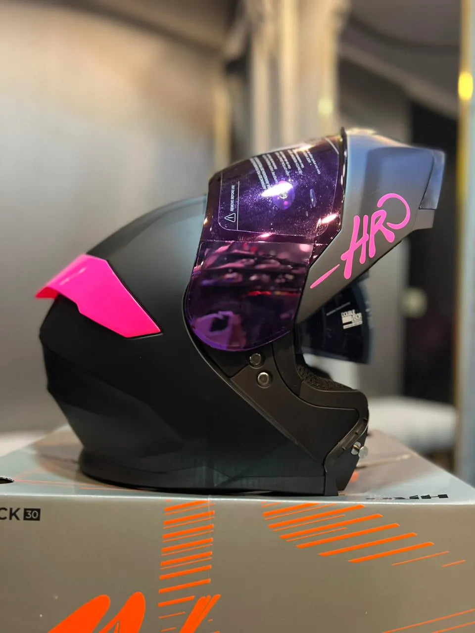 Casco Abatible HRO 3440DV Solid Negro Rosado