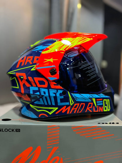 Casco Cross HRO MX340 DV Stripe Naranja Azul