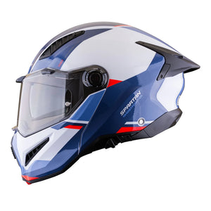 Casco SPARTAN GHOST FIGHTER - Azul Blanco Rojo Brillante