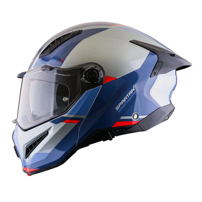 Casco SPARTAN GHOST FIGHTER - Azul Gris Rojo Brillante