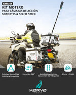 Kit Motero KORVO TECH Para Cámaras De Acción (Pinzas Y Selfie Stick)