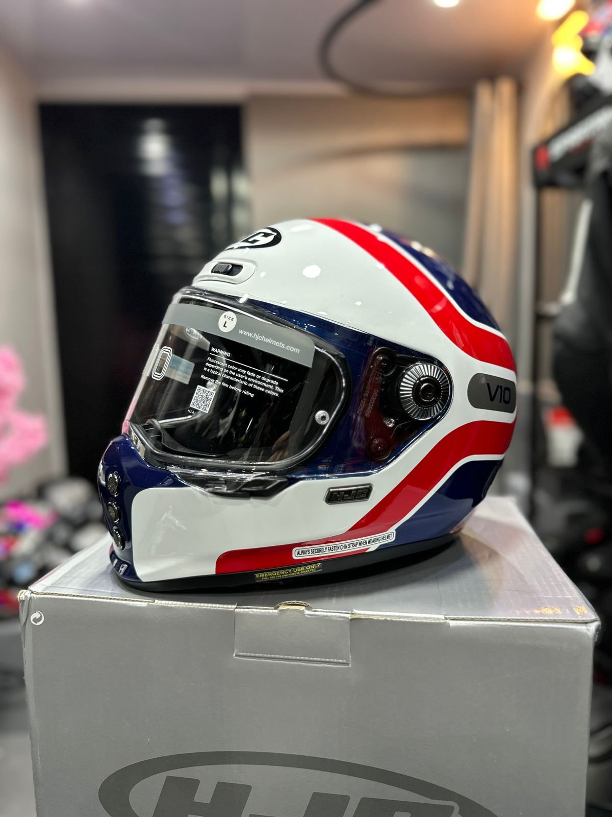 Casco HJC V10 Blanco Azul Rojo